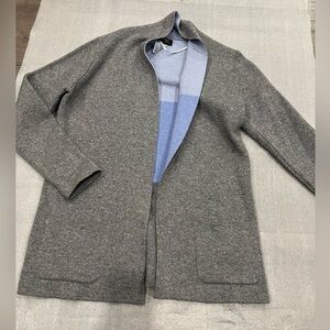 [L]HEKLA&Co Gray Open Front Merino Blend Cardigan
